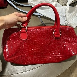 new red patent crocodile leather bag